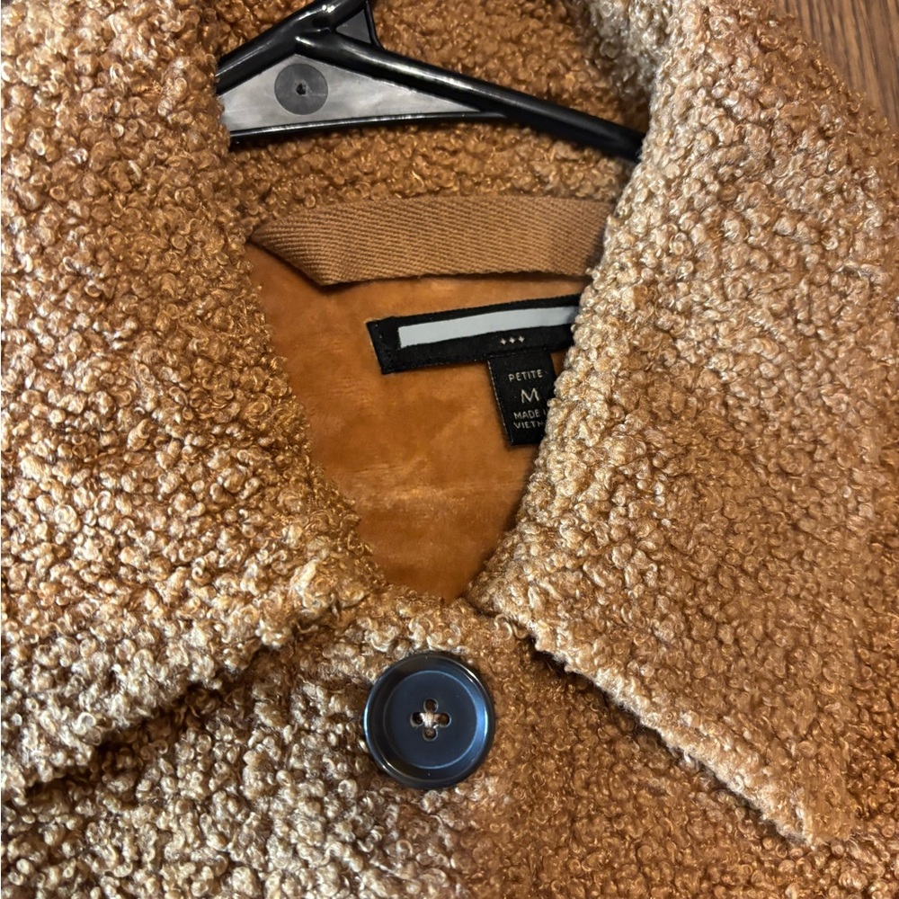 Fuzzy beige petite teddy jacket - Picture 2 of 6